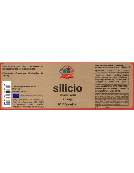 SILICIO - OBIRE – 25 MG - 90 CÁPSULAS