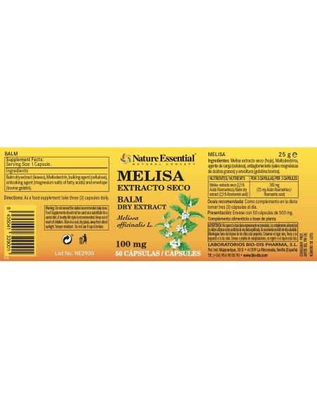 MELISA - NATURE ESSENTIAL - 100 MG - 50 CÁPSULAS