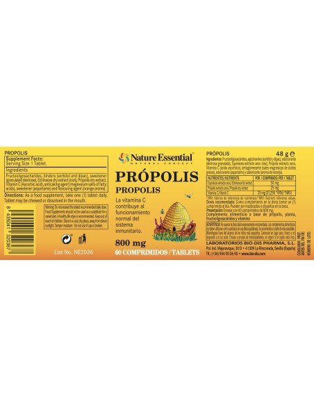 PRÓPOLIS - NATURE ESSENTIAL -  800 MG - 60 COMPRIMIDOS