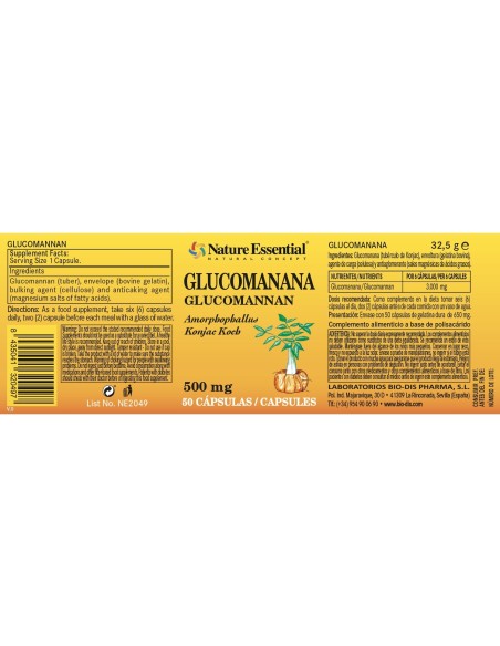 GLUCOMANANO - NATURE ESSENTIAL - 500 MG - 50 CÁPSULAS