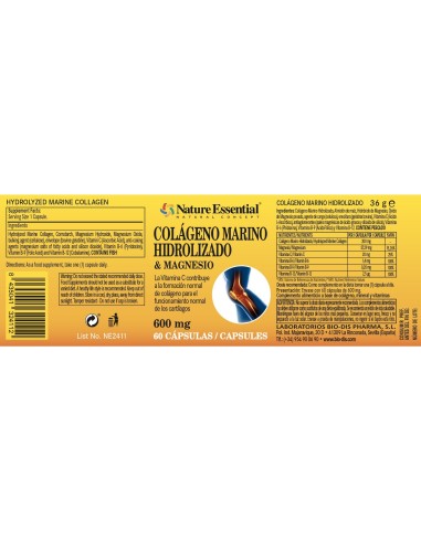 COLÁGENO MARINHO + MAGNÉSIO - NATURE ESSENTIAL - 600 MG - 60 CÁPSULAS