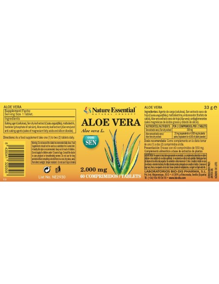 ALOE VERA COM SEN - NATURE ESSENTIAL - 2000 MG - 60 COMPRIMIDOS