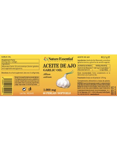 ÓLEO DE ALHO - NATURE ESSENTIAL - 1000 MG - 60 PÉROLAS