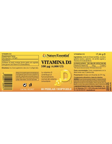 VITAMINA D3 - OBIRE - 100 MG - 4000 UI - 100 PERLAS