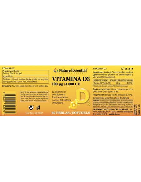 VITAMINA D3 - OBIRE - 100 MG - 4000 UI - 100 PERLAS