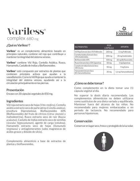 VARILESS - NATURE ESSENTIAL - 680 MG - 30 CÁPSULAS