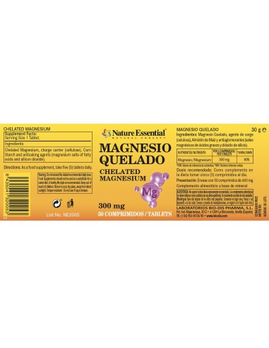 MAGNÉSIO QUERADO - NATURE ESSENTIAL - 300 MG - 50 COMPRIMIDOS