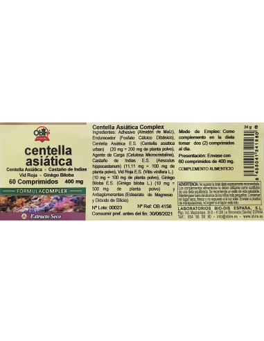 CENTELHA ASIÁTICA COMPLEXA - OBIRE - 400 MG - 60 COMPRIMIDOS