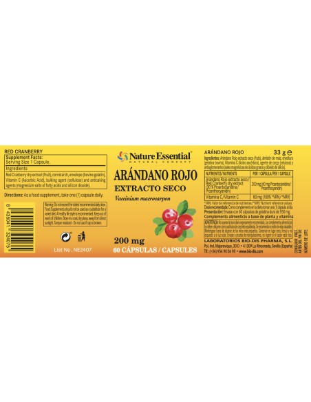 ARANDANO ROJO 5000 MG (EXTRACTO SECO 200 MG) - NATURE ESSENTIAL - 60 CÁPSULAS