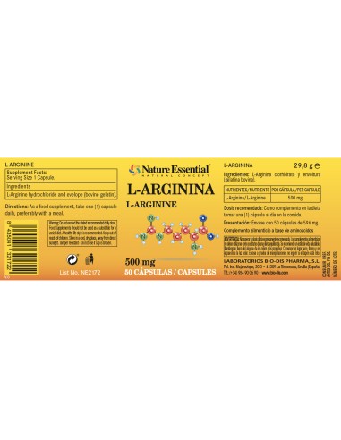 L-ARGININA - NATURE ESSENTIAL - 500 MG – 50...