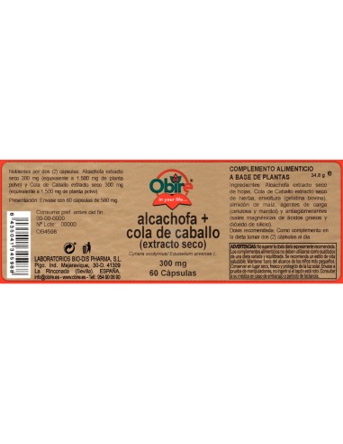 ALCACHOFRA + RABO DE CAVALO - OBIRE - 300 MG -...