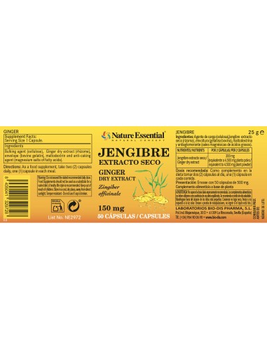 GENGIBRE - NATURE ESSENTIAL - 150 MG - 50 CÁPSULAS
