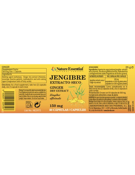 JENGIBRE - NATURE ESSENTIAL - 150MG - 50 CÁPSULAS