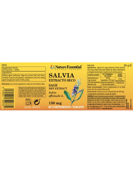 SALVIA - NATURE ESSENTIAL - 150 MG - 60 COMPRIMIDOS