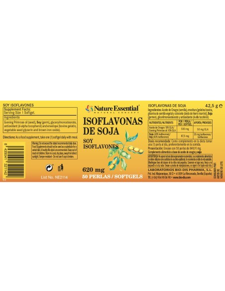 ISOFLAVONAS DE SOJA - NATURE ESSENTIAL - 620 MG - 50 PERLAS