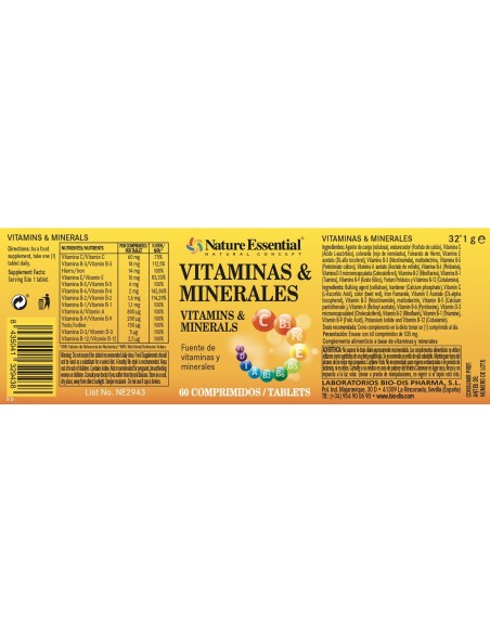 VITAMINAS E MINERALES - NATURE ESSENTIAL - 60 COMPRIMIDOS