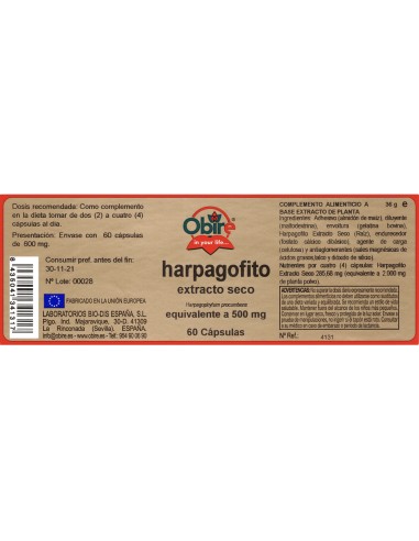 HARPAGOFITO (EXT SECO) - OBIRE - 500 MG - 60...