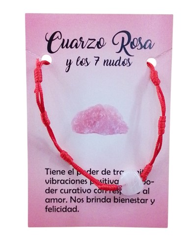 PULSEIRA VERMELHA DE 7 NÓS COM QUARTZO ROSA