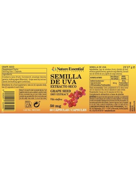 SEMENTE DE UVA (EXTRATO SECO) RESVERATROL - NATURE ESSENTIAL - 50 MG - 50 CÁPSULAS