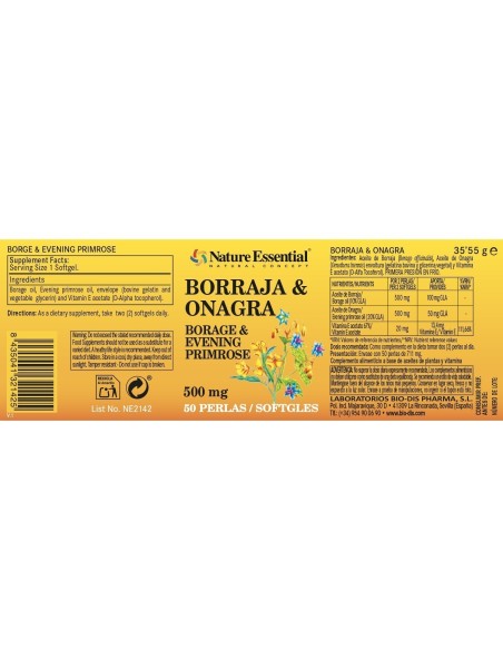 BORAGEM + EVENING PRIME - NATURE ESSENTIAL - 500 MG - 50 PÉROLAS