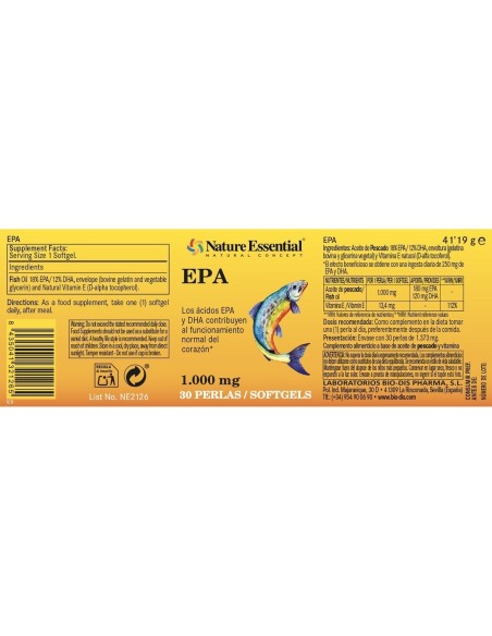 EPA (EPA 18% DHA 12%) - NATURE ESSENTIAL - 1000 MG - 30 PERLAS
