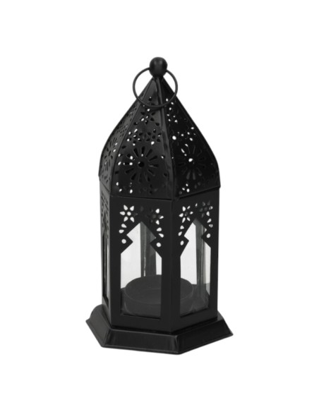 FAROL ÁRABE NEGRO - PORTAVELAS ÁRABE - DECORACIÓN MARROQUÍ - 16CM