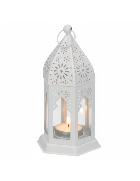 FAROL ÁRABE BLANCO - PORTAVELAS ÁRABE - DECORACIÓN MARROQUÍ - 16CM