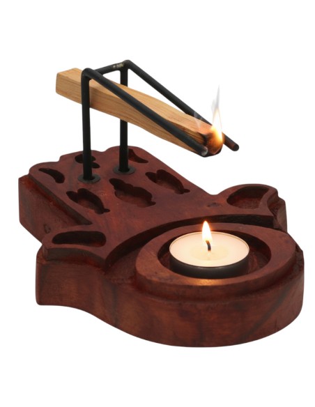 QUEIMADOR MÃO DE FÁTIMA PARA PALO SANTO E ATADILLO - MADEIRA E METAL - 13CM