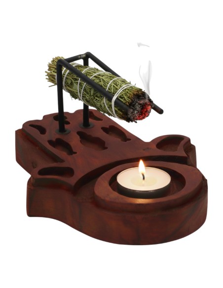 QUEIMADOR MÃO DE FÁTIMA PARA PALO SANTO E ATADILLO - MADEIRA E METAL - 13CM