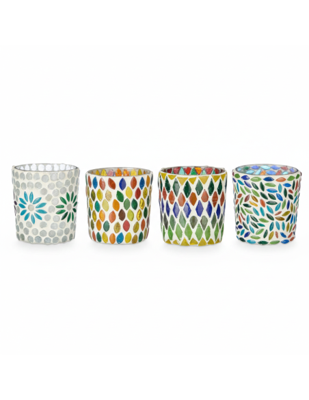 SUPORTE PARA VELAS EM VIDRO COM FLORES MULTICOLORIDAS VARIADAS - GIFTDECOR
