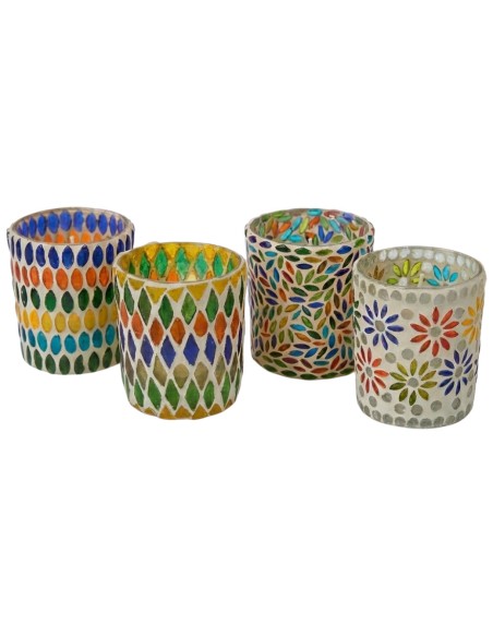 PORTAVELA DE CRISTAL CON FLORES SURTIDAS MULTICOLOR - GIFTDECOR