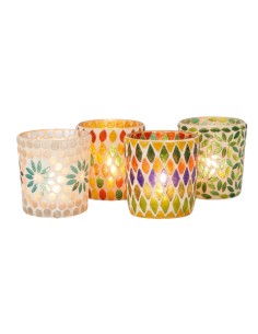 PORTAVELA DE CRISTAL CON FLORES SURTIDAS MULTICOLOR -...