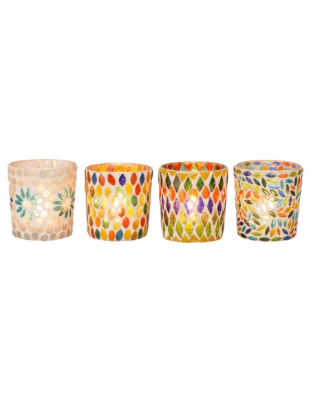 PORTAVELA DE CRISTAL CON FLORES SURTIDAS MULTICOLOR - GIFTDECOR