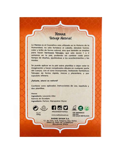 HENNA TATUAJE POLVO - RADHE SHYAM - TATUAJE NATURAL