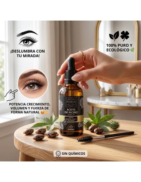 ÓLEO DE RÍCINO BIO + APLICADOR - ESPECIAL PARA SOBRANCELHAS E CÍLIOS - BANBAN - 50 ml